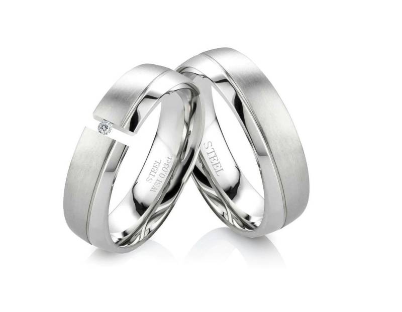 Hochwertige Eheringe Handgemachte Verlobungsringe Aus Edelstahl Mit Diamant Und Gratis Gravur Partnerringe Stainless Steel von Frencheis