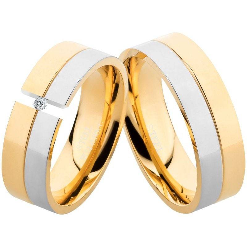Partnerringe Eheringe Set Aus Edelstahl Mit Goldbeschichtung Diamantringe von Frencheis