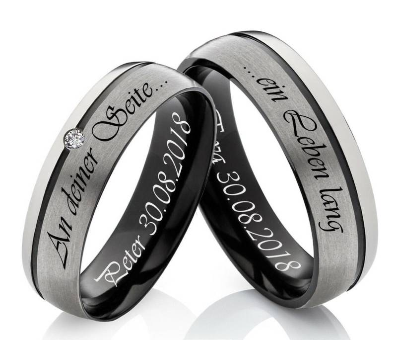 Partnerringe Titan Set Eheringe Mit Diamant Und Wunschgravur Personalisiert von Frencheis