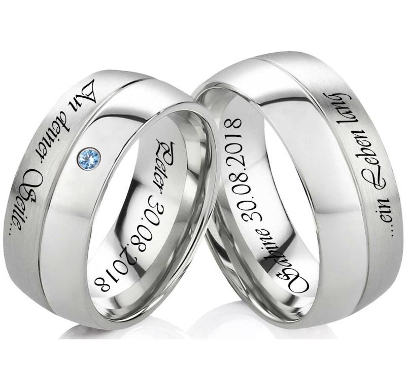 Trauringe Aus Edelstahl Mit Blautopas Gratis Namensgravur Und Wunschgravur Stainless Steel Wedding Engagement Rings Blue Stone von Frencheis