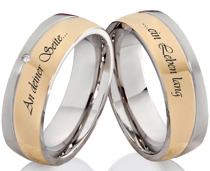 Verlobungsringe Set Bicolor Gold Edelstahl Personalisierbares Geschenk Partnerringe Freundschaftsringe Eheringe von Frencheis