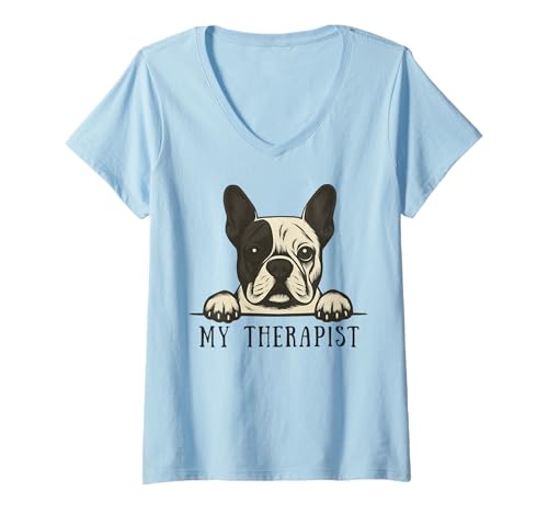 Damen Piebald Französische Bulldogge Therapeut Hundebesitzer T-Shirt mit V-Ausschnitt Damen Piebald Französische Bulldogge Therapeut Hundebesitzer T-Shirt mit V-Ausschnitt von Frenchie Dog Owner