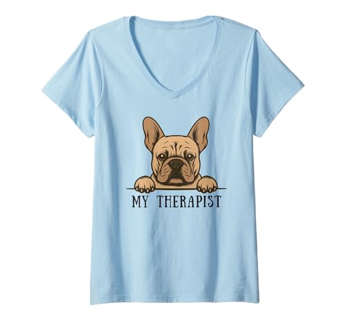 Damen Rehkitz Französische Bulldogge Therapeut Hundebesitzer T-Shirt mit V-Ausschnitt Damen Rehkitz Französische Bulldogge Therapeut Hundebesitzer T-Shirt mit V-Ausschnitt von Frenchie Dog Owner