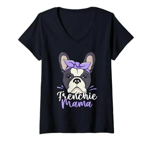 Damen Frenchie Mama French Bulldog Frauchen Französische Bulldogge T-Shirt mit V-Ausschnitt Damen Frenchie Mama French Bulldog Frauchen Französische Bulldogge T-Shirt mit V-Ausschnitt von Frenchie Französische Bulldogge Hund Welpe Mutter