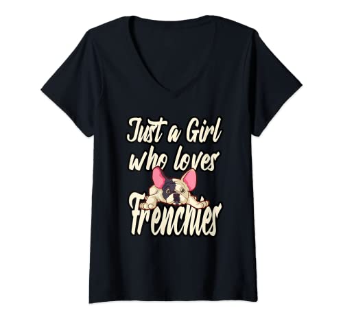 Damen Liebt Frenchies T-Shirt mit V-Ausschnitt Damen Liebt Frenchies T-Shirt mit V-Ausschnitt von Frenchie French Bulldog Gift