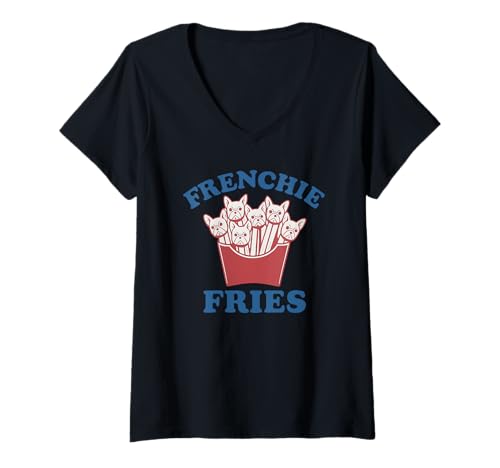 Damen Frenchie Französische Bulldogge Pommes Frites T-Shirt mit V-Ausschnitt Damen Frenchie Französische Bulldogge Pommes Frites T-Shirt mit V-Ausschnitt von Frenchie Fries French Bulldog