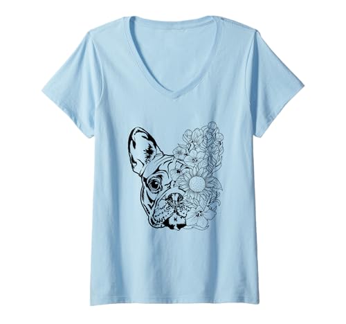 Damen Französische Bulldogge Shirt Damen Kinder Frenchie Mama T-Shirt mit V-Ausschnitt von Frenchie Shirt & Bulldoggen Liebhaber Geschenke
