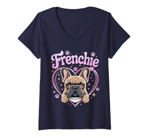 Damen Frenchie Frauchen Hunde Geschenkidee Französische Bulldogge T-Shirt mit V-Ausschnitt Damen Frenchie Frauchen Hunde Geschenkidee Französische Bulldogge T-Shirt mit V-Ausschnitt von Frenchie Sprüche & Geschenke für Bulldoggen-Fans