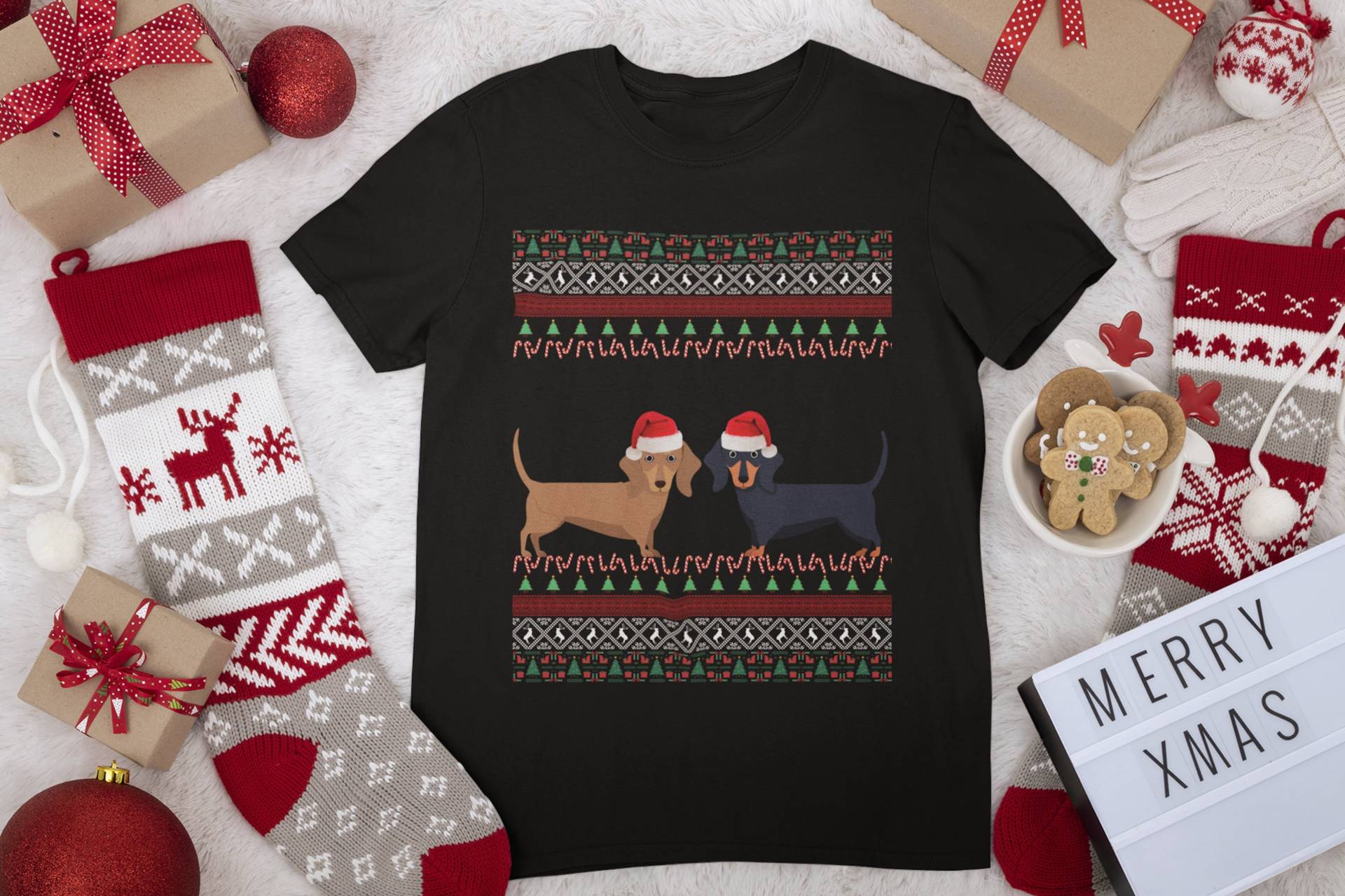 Dackel Weihnachts Shirt | Geschenke Mom Tshirt Hässliches Wurst Hund Dad von FrenchieDogMomCo