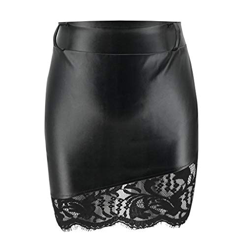 Lederrock Damen Schwarz Sexy Bodycon Leder Rock Frauen Minirock Freizeit Business Kanpola von Freneci