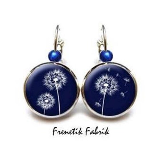 Ohrringe Pusteblume, Marineblau Und Weiß, Feldblume Im Boho-stil von FrenetikFabrik