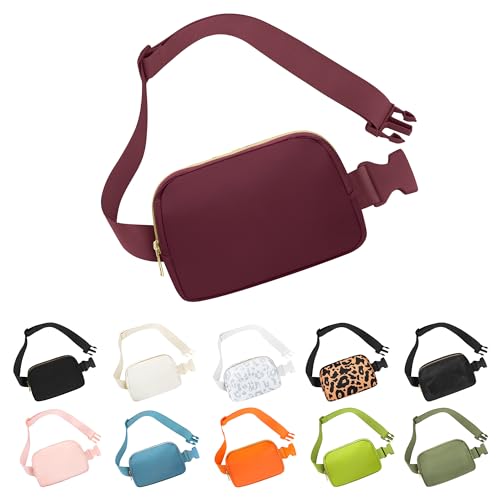 Frenou Hüftgürteltasche, modische Bauchtasche für Damen und Herren, Geschenk, Hüfttasche mit verstellbarem Riemen für Reisen, Laufen, Wandern, Spazierengehen, Weinrot, 1 x Bauchtasche von Frenou