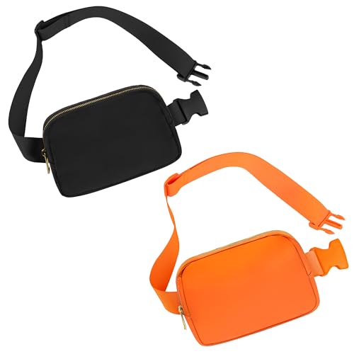 Frenou Hüftgürteltasche, modische Bauchtasche für Damen und Herren, Geschenk, Hüfttasche mit verstellbarem Riemen für Reisen, Laufen, Wandern, Spazierengehen, Schwarz/Orange, 2er-Pack Bauchtasche von Frenou