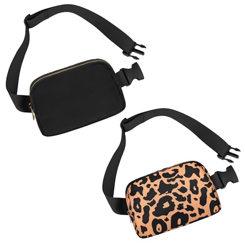 Frenou Hüftgürteltasche, modische Bauchtasche für Damen und Herren, Geschenk, Hüfttasche mit verstellbarem Riemen für Reisen, Laufen, Wandern, Spazierengehen, Schwarz + Leopardengelb, Einheitsgröße, von Frenou