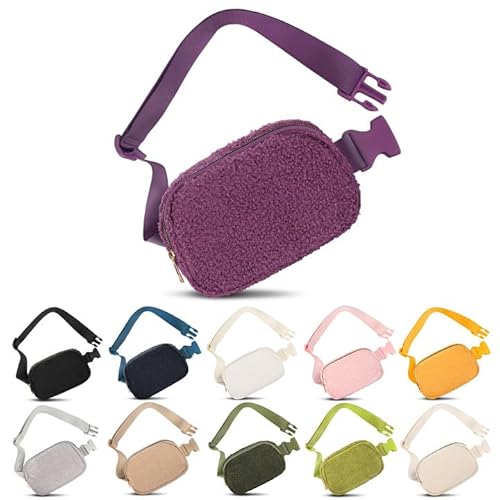 Frenou Taillengürteltasche Mode Fanny Frauen Hüfttasche Mit Verstellbarem Gurt Für Reisen Laufen Wandern Gehen, Bauchtasche aus Fleece, Hellviolett, 1 x Fleece-Bauchtasche von Frenou