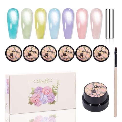 7Pcs 5G Farbe Transparent Süßigkeiten Kristall Cat Eye Gel Nagellack Kit Gelee Farbe Schmuck Cat Eye Serie Gel Polish Einweichen Von Led Nail Art Gel Maniküre Salon DIY Geschenke mit Magnetbürste von Frenshion