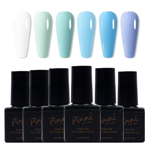 Gel Nagellack Kit Sommer Stile 6Pcs Trendy Soft Rein Weiß Mint Grün Baby Blau Macaron Süßigkeiten Gel Polish Nail Art, Urlaub Urlaub Geschenk für Mädchen Frauen DIY Maniküre, 5ML von Frenshion