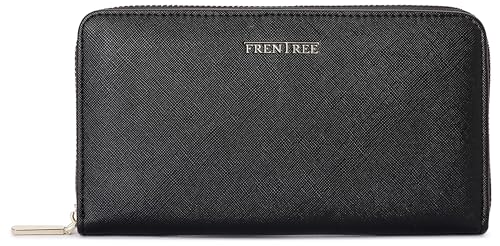 Frentree® Clutch Geldbörse Damen - Portemonnaie Damen 100% veganes Leder mit 16 Kartenfächern und Smartphonefach Herbst- und Winterfarben - Rabenschwarz von Frentree