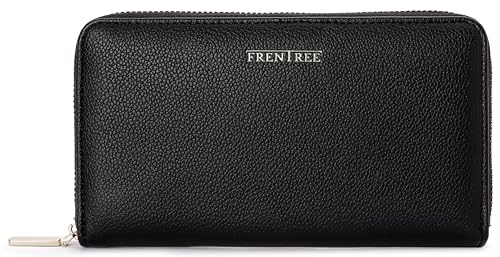 Frentree® Clutch Geldbörse Damen - Portemonnaie Damen 100% veganes Leder mit 16 Kartenfächern und Smartphonefach Herbst- und Winterfarben - Obsidian von Frentree