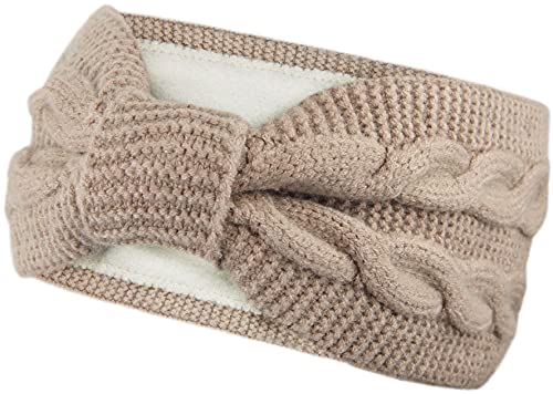 Damen Stirnband gestricktes Haarband mit Schleife und Zopfmuster, Mädchen Ohrenwärmer gefüttert mit weichem Fleece Innenfutter, SB1019 von Frentree