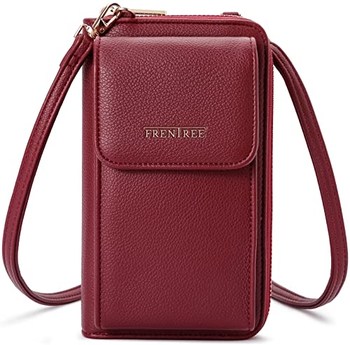 Kleine Damen Umhängetasche Cross-Body Handtasche mit vielen Fächern, Geldbörse Portemonnaie mit Rundum-Reißverschluss, Handytasche Tasche von Frentree