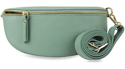 Frentree® Damen Echtleder Umhängetasche, Made in Italy, Crossbody Tasche Schultertasche mit goldenem Reißverschluss, Größe MIDI von Frentree