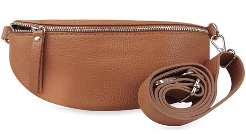 Frentree® Damen Echtleder Bauchtasche, Made in Italy, Umhängetasche Crossbody Tasche Schultertasche mit silbernem Reißverschluss, Größe MINI von Frentree