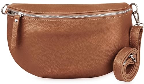 Frentree® Damen Echtleder Umhängetasche, Made in Italy, Crossbody Tasche Schultertasche mit silbernem Reißverschluss, Größe MAXI von Frentree