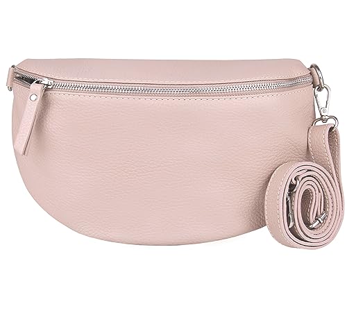 Frentree® Damen Echtleder Bauchtasche, Made in Italy, Umhängetasche Crossbody Tasche Schultertasche mit silbernem Reißverschluss, Größe Maxi von Frentree