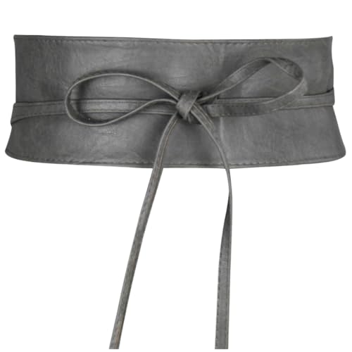 Frentree Damen Taillengürtel, breiter Wickelgürtel Obi Gürtel zum Schnüren Hüftgürtel Bindegürtel, grau, Einheitsgröße von Frentree