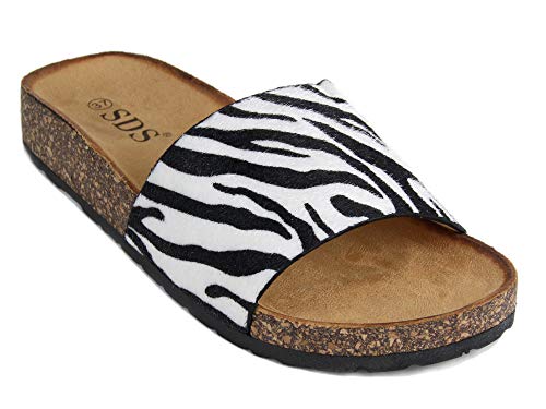 Frentree Damen Sandalen mit Metallschnalle Buckle | Bunte Pantoletten Zur Summer, Farbe:Zebra, Größe Normal:37 von Frentree