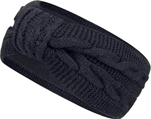 Frentree Damen Stirnband gestricktes Haarband mit Schleife und Zopfmuster, Mädchen Ohrenwärmer gefüttert mit weichem Fleece Innenfutter, SB1019 Onesize (Einheitsgröße) Schwarz von Frentree