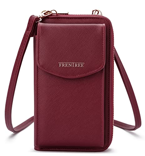 Frentree Damen Umhängetasche mit Handyfach und Portemonnaie, Reißverschluss und Magnetverschluss, Multifunktional, Handys bis 6.1“, Crossbody mit verstellbarem und abnehmbaren Schultergurt von Frentree