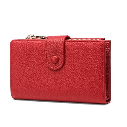 Frentree Geldbörse Damen mit RFID Schutz, Echtleder Optik, großes Münzfach, Portemonnaie mit Reißverschluss, Druckknopf, inkl. Geschenkbox von Frentree