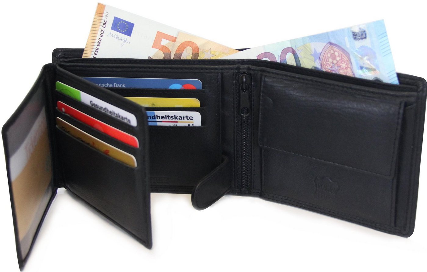 Frentree Geldbörse 12 Kartenfächer und RFID-Schutz, aus echtem Nappaleder, Querformat Portemonnaie, mit Geschenkbox, Herren von Frentree