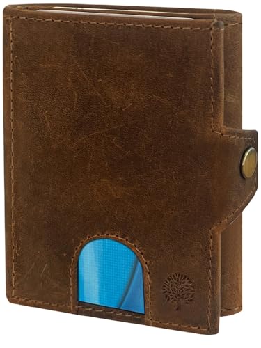 Frentree Slim Wallet mit RFID-Schutz - Geldbörse aus echtem Leder - Mini Geldbeutel mit Münzfach - Echtleder Portemonnaie Karten Kartenetui Klein, Wildleder Braun von Frentree