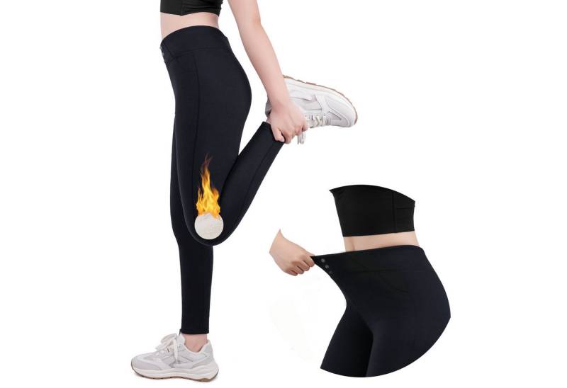 Frentree Thermoleggings Damen mit Fleece Gefütterte Thermo Leggings mit Taschen für Winter High Waist Strumpfhose Kuschelig Warm Elastisch Sport von Frentree