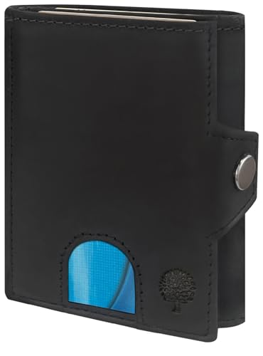 Frentree Slim Wallet mit RFID-Schutz - Geldbörse aus echtem Leder - Mini Geldbeutel mit Münzfach - Echtleder Portemonnaie Karten Kartenetui Klein, Schwarz von Frentree
