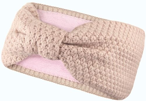 Gefüttertes Stirnband Haarband Ohrenwärmer für Damen und Mädchen, Strickmuster mit Schleife und weichem Fleece Innenfutter, SB1019X von Frentree