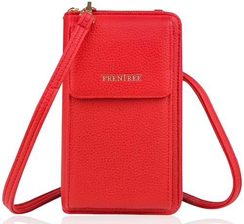 Kleine Damen Umhängetasche Cross-Body Handtasche mit vielen Fächern, Geldbörse Portemonnaie mit Rundum-Reißverschluss, Handytasche Tasche von Frentree