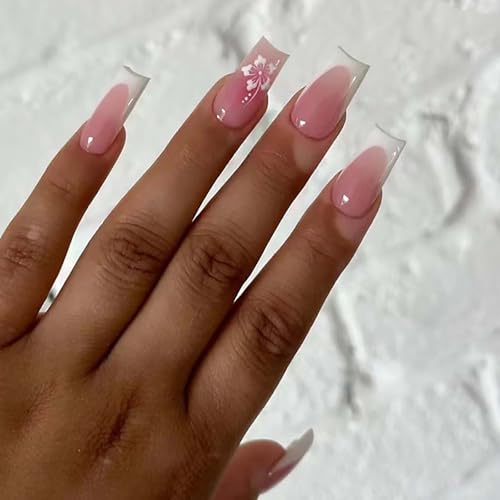 24 Stück Süße Blumen Französische Künstliche Nägel - Mittlere Quadratische Form Glänzende Acryl Maniküre mit Nail Art Dekorationen für Frauen und Mädchen 24 Stück Süße Blumen Französische Künstliche Nägel - Mittlere Quadratische Form Glänzende Acryl Maniküre mit Nail Art Dekorationen für Frauen und Mädchen von FresFresi