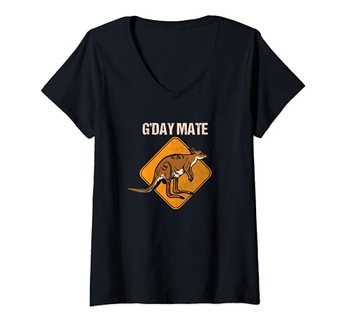 Damen G'day Mate – Australisches Schild mit Aufschrift "Aussie", lustiges Känguru T-Shirt mit V-Ausschnitt Damen G'day Mate – Australisches Schild mit Aufschrift "Aussie", lustiges Känguru T-Shirt mit V-Ausschnitt von Fresan - Australien Saying - Australia Lover - Roo