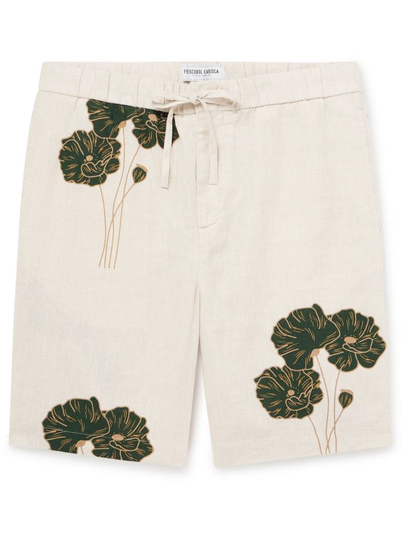Frescobol Carioca - Felipe Straight-Leg Floral-Print Linen Shorts - Men - Neutrals - UK/US 36 von Frescobol Carioca