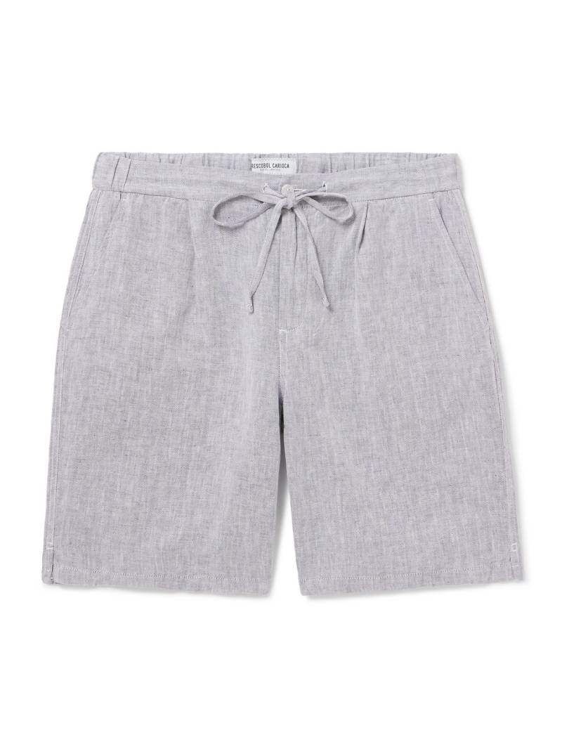 Frescobol Carioca - Rui Wide-Leg Herringbone Cotton and Linen-Blend Drawstring Shorts - Men - Blue - UK/US 30 von Frescobol Carioca