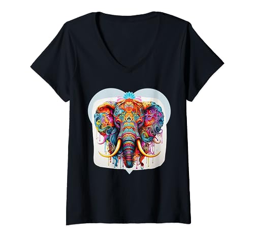 Damen Batik Elefant T-Shirt mit V-Ausschnitt Damen Batik Elefant T-Shirt mit V-Ausschnitt von Fresh Digital Templates