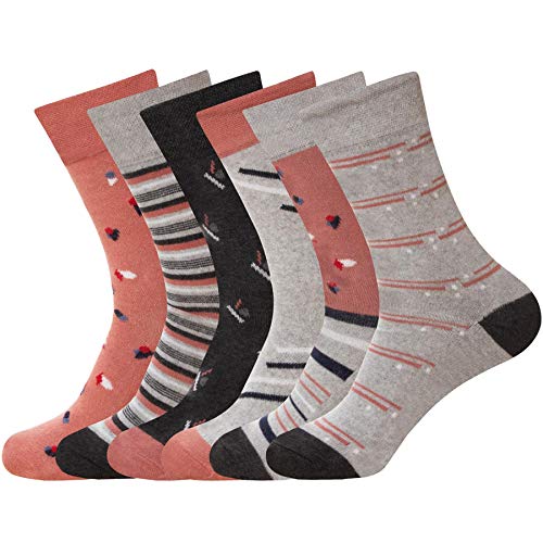 6 Paar extra breite Diabetiker-Socken für Damen, mehrfarbig, bequeme Passform, breite Füße, lockere Oberseite, Baumwollreich, Einheitsgröße, 88,9–101,6 cm, 2 Stile von Fresh Feel