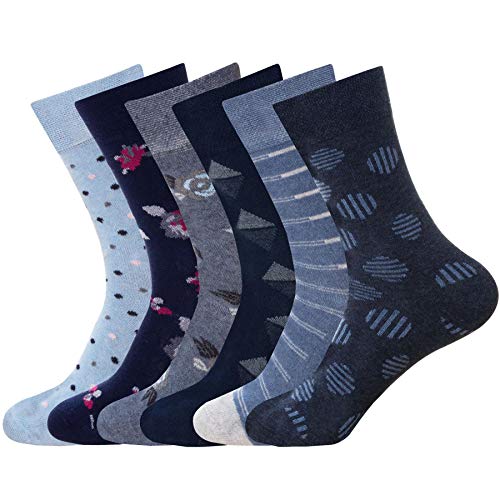 6 Paar extra breite Diabetiker-Socken für Damen, mehrfarbig, bequeme Passform, breite Füße, lockere Oberseite, Baumwollreich, Einheitsgröße, 88,9–101,6 cm, 2 Stile von Fresh Feel