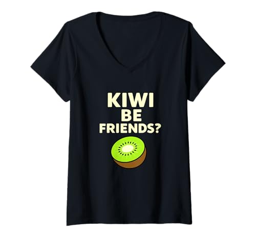 Damen Kiwi Be Friends Lustiges Obst-Humor-Design T-Shirt mit V-Ausschnitt von Fresh Fruit Pun Apparel Co.