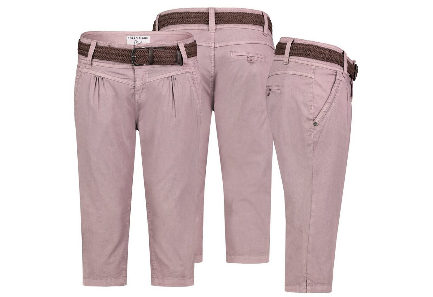 Fresh Made Bermudas Damen Short Bermuda 3/4 Hose Sommer Chino Stoff Hose mit Gürtel Capri von Fresh Made