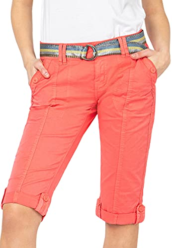 FRESH MADE Damen Capri-Hose 3/4-Shorts mit Metallic Gürtel orange L von FRESH MADE